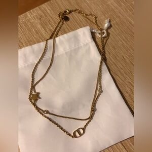 Dior Petite Gold Layered Necklace with Star and Logo Charms